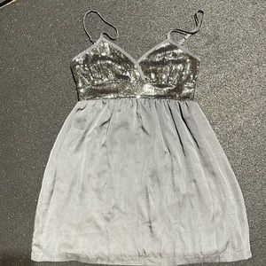 Forever 21 grey and silver sequins spaghetti strap babydoll dress. Size M womens